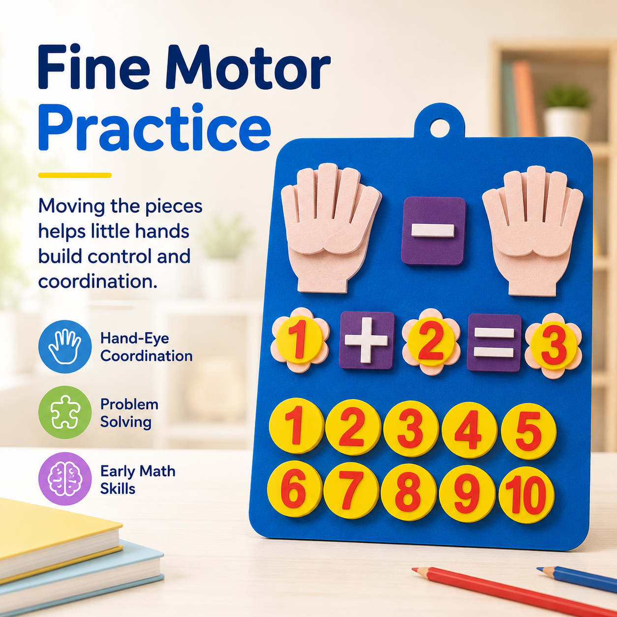 EVA counting math toy that supports fine motor practice, hand-eye coordination, problem-solving and early math skills