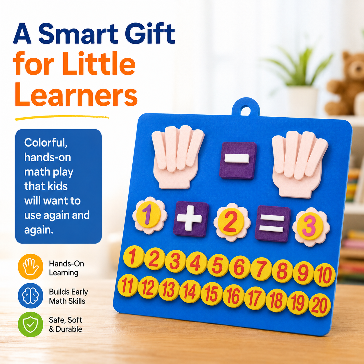 EVA counting math toy designed for repeated preschool math practice, quiet time and hands-on learning