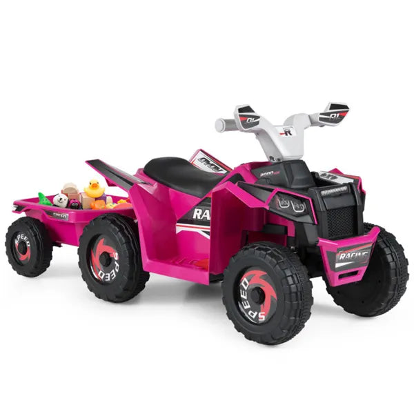 2-in-1 Kids Ride-On ATV with Removable Trailer Rose Red ATV + Trailer
