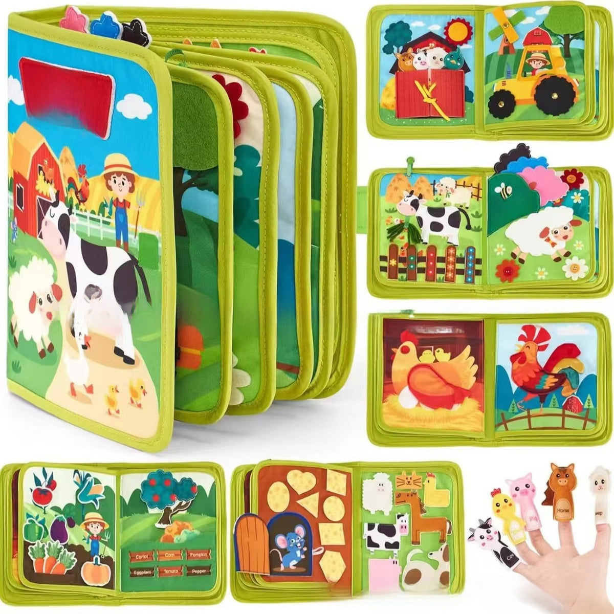 Farm Theme Felt Learning Book Dark green20*20farm felt book