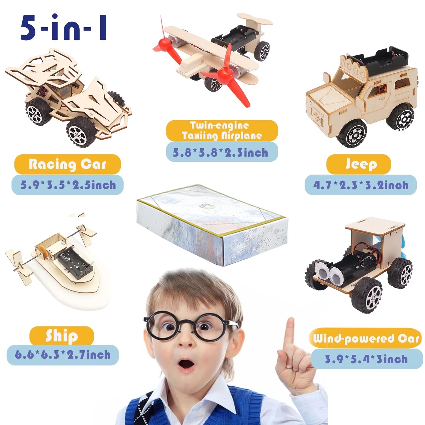 5 in 1 STEM Building Kits for Kids, Wooden Car Model Kit for Kids, DIY 3D Wood Puzzles Craft Projects Set, Gift Toys for Ages 6-12 Boys Girls