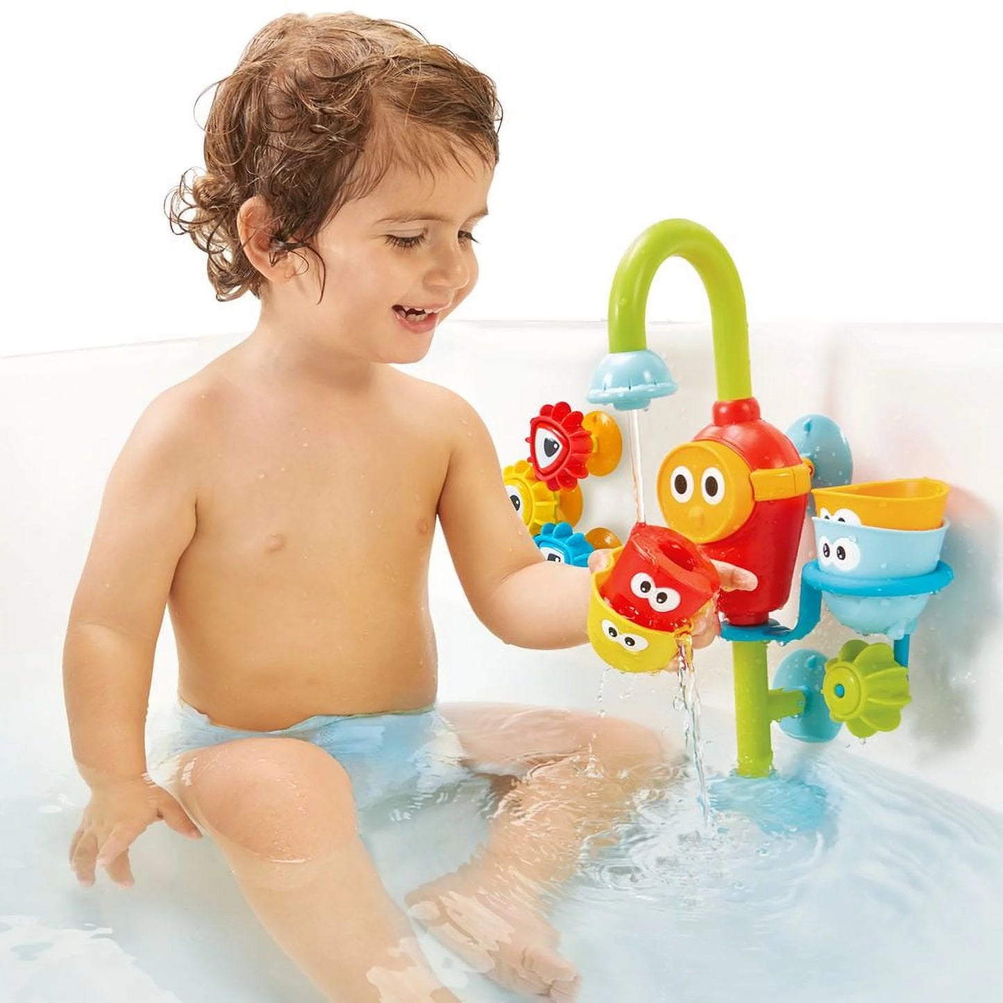 Bath Toys (For Toddlers 1-3) - Spin N Sort Spout Pro - 3 Stackable Cups, Hose and Spout, Spinning Suction Cups for Kids Bathtime Fun