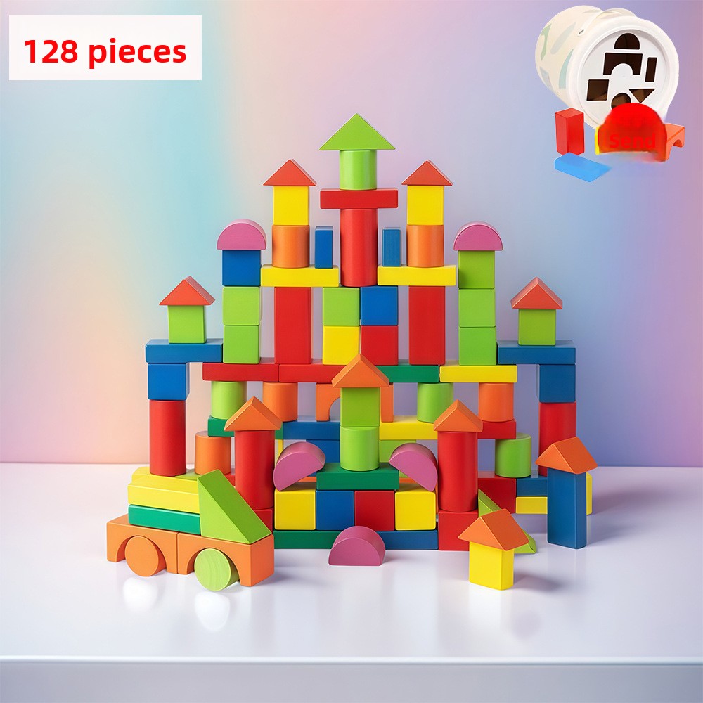 Large Wooden Building Blocks for Kids 108 cask