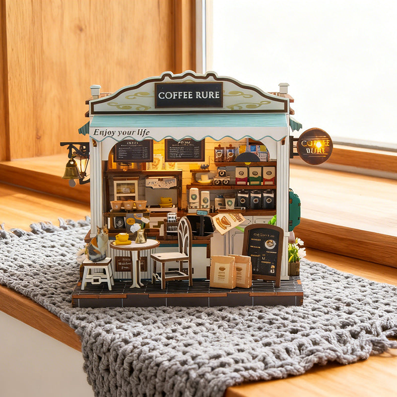 Miniature Coffee Shop Model Kit Coffee english including dust cover