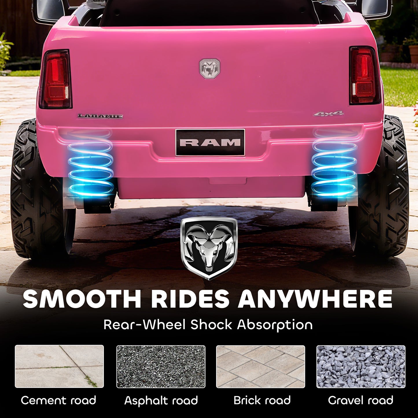 12V Kids Ride on Car, Licensed Dodge RAM 3500 Ride on Toys with Dual Motors, Remote Control for Toddlers, Pink