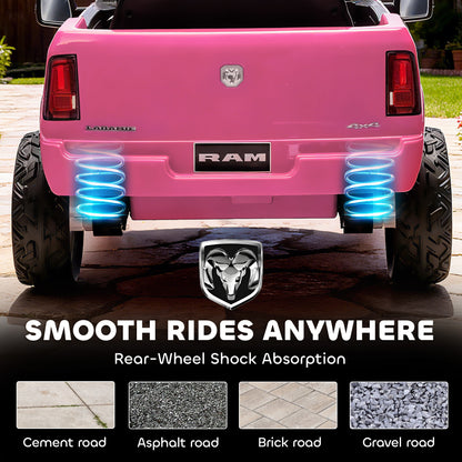 12V Kids Ride on Car, Licensed Dodge RAM 3500 Ride on Toys with Dual Motors, Remote Control for Toddlers, Pink