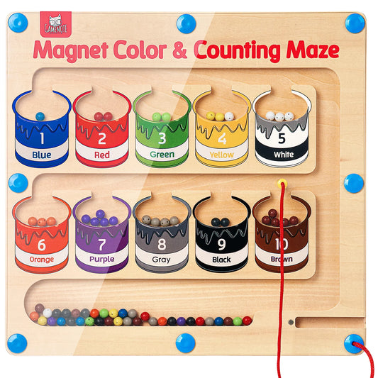 Magnetic Color and Number Puzzle Maze Wood Educational Counting Matching Game Montessori Motor Skills Toys for Toddlers Kids Children