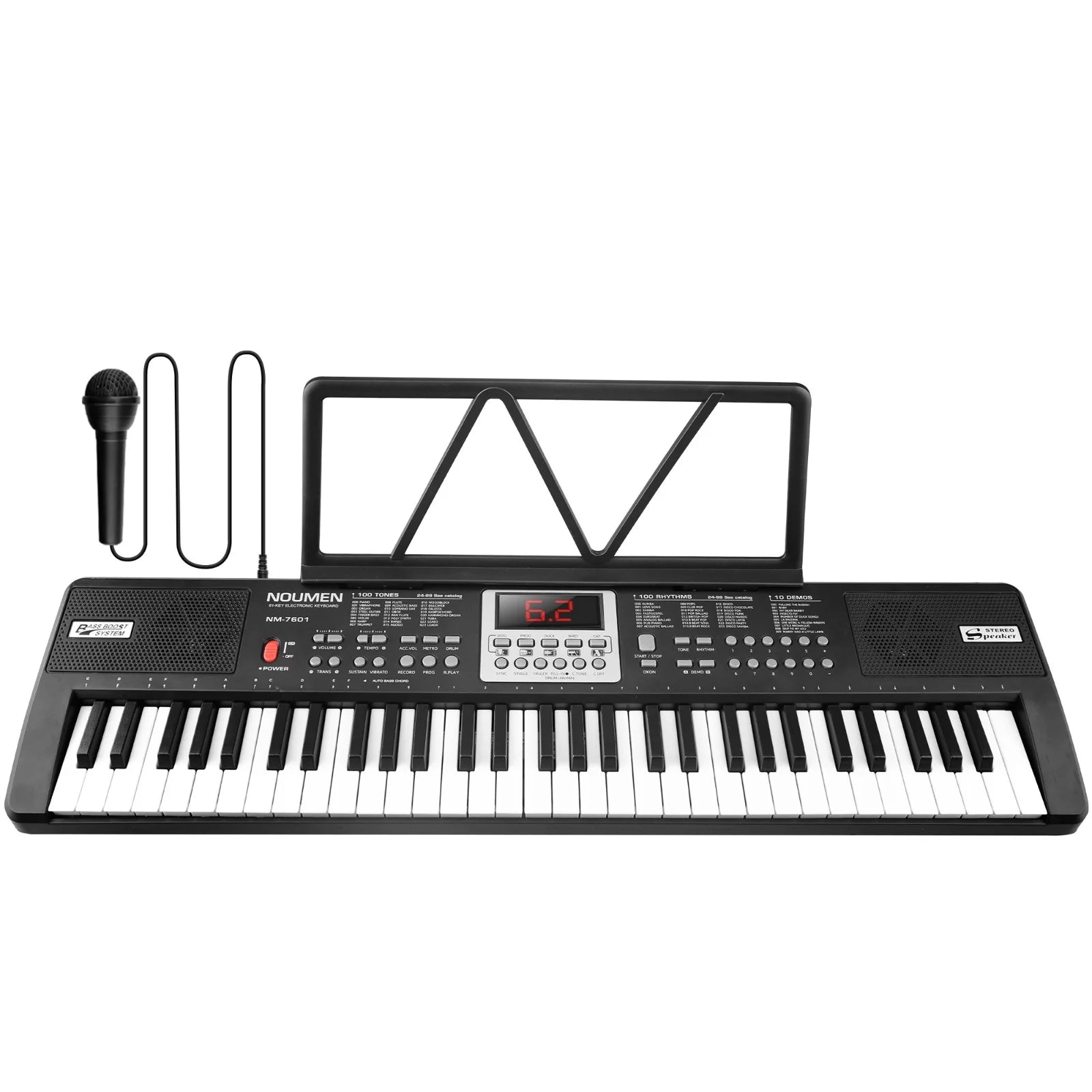 Piano Keyboard for Kids 61 Key Electric Organ with Music Stand and Microphone, Black