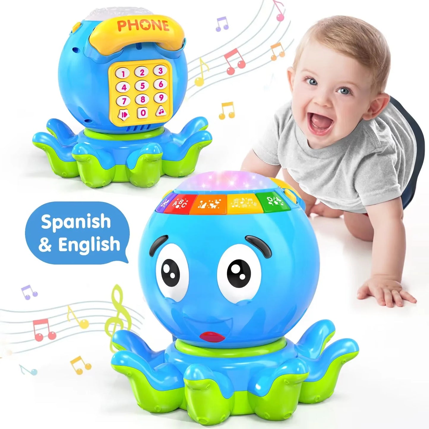 Baby Toys 6 to 12 Months, Musical Octopus Crawling Baby Toys for 12-18 Months, Early Learning Educational Toy with Light & Sound, Birthday Toy for Infant Toddler Boy Girl 7 8 9 10 11 Months