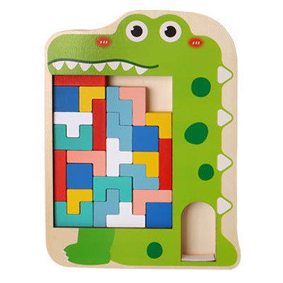 Wooden Puzzle Blocks for Spatial Thinking Crocodile Tetris YHM