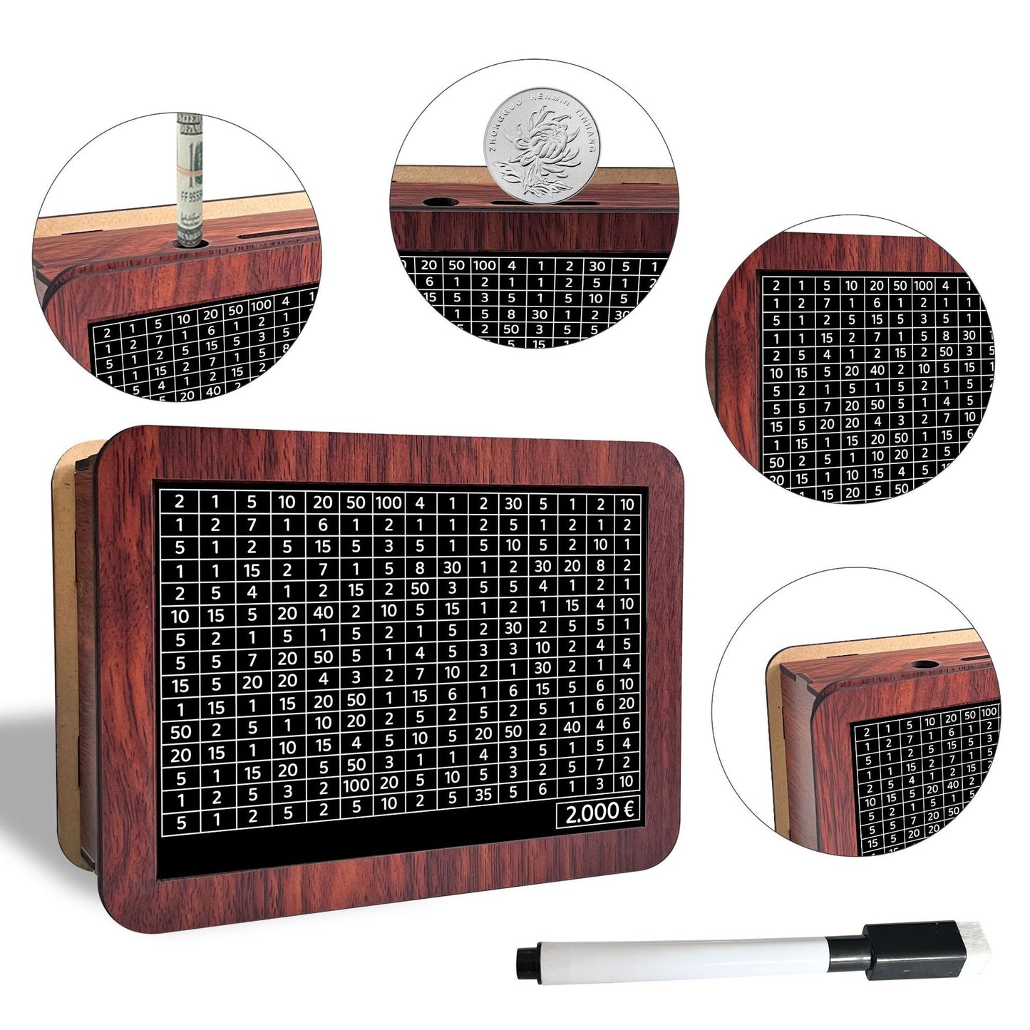 Wooden Savings Box with Money Counter