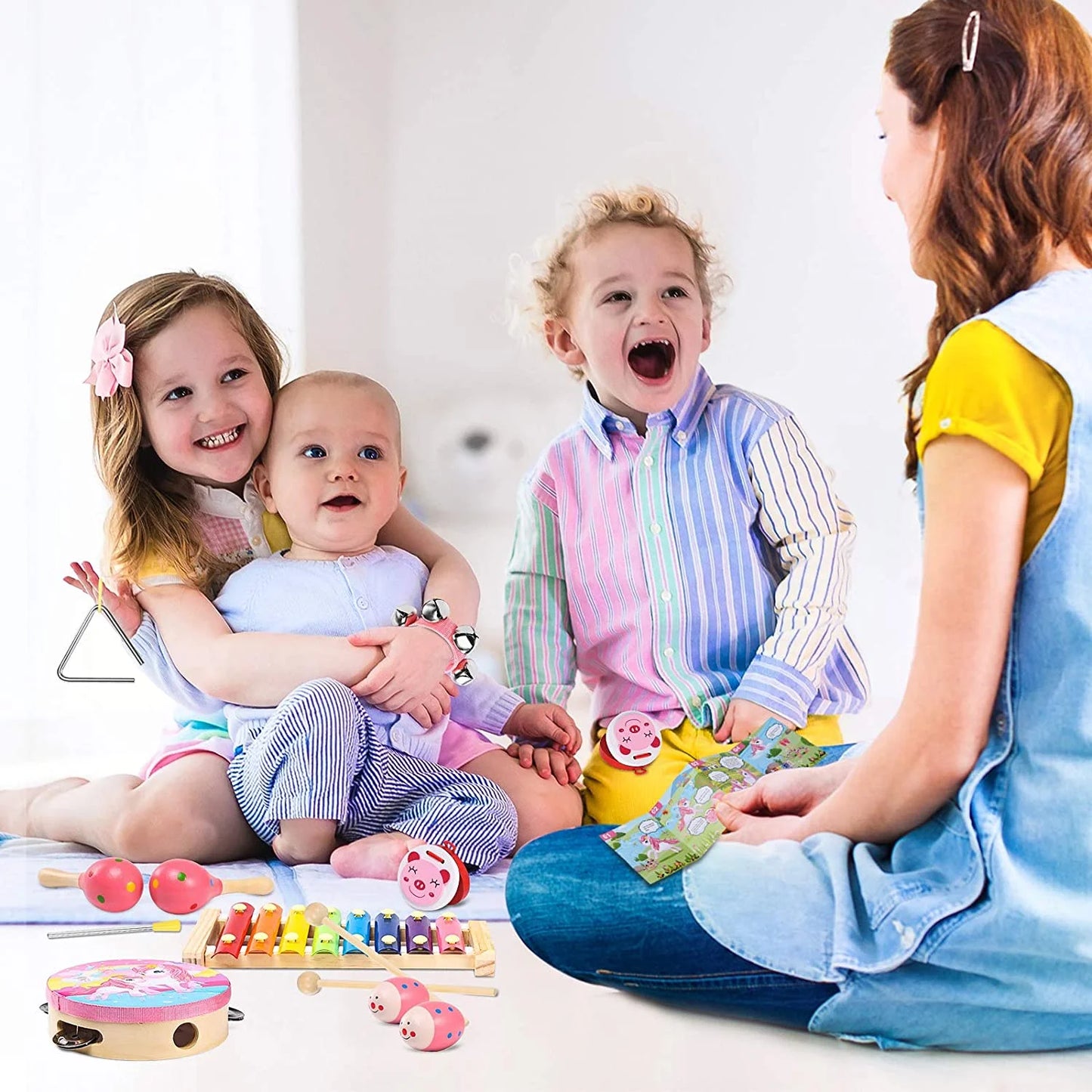 Music Toys & Toddler Learning Toy 16-Piece Wooden Musical Instrument Set for Kids 1-3 Year