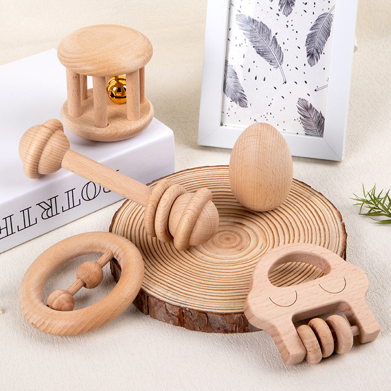 Wooden Baby Rattle Instruments – Bell & Shaker Options