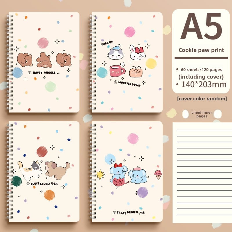 Cute Animal Coil Notebook for Kids Coil cookie paw print series a5 60