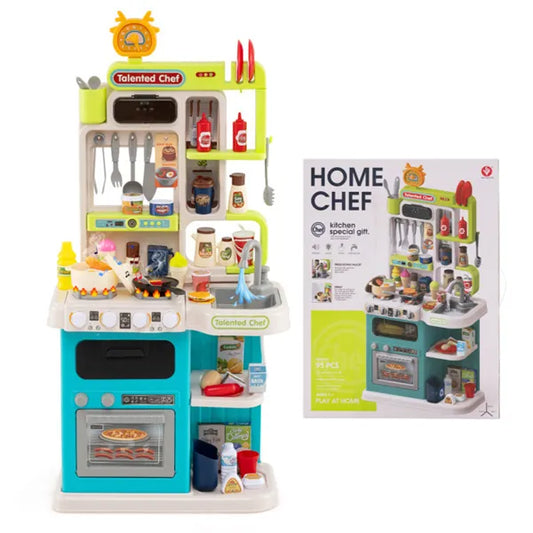 The Next-Gen Play Kitchen: 95-Pc Blue Corner Suite – Experience Real-Feel Cooking with Steam & Sound Effects