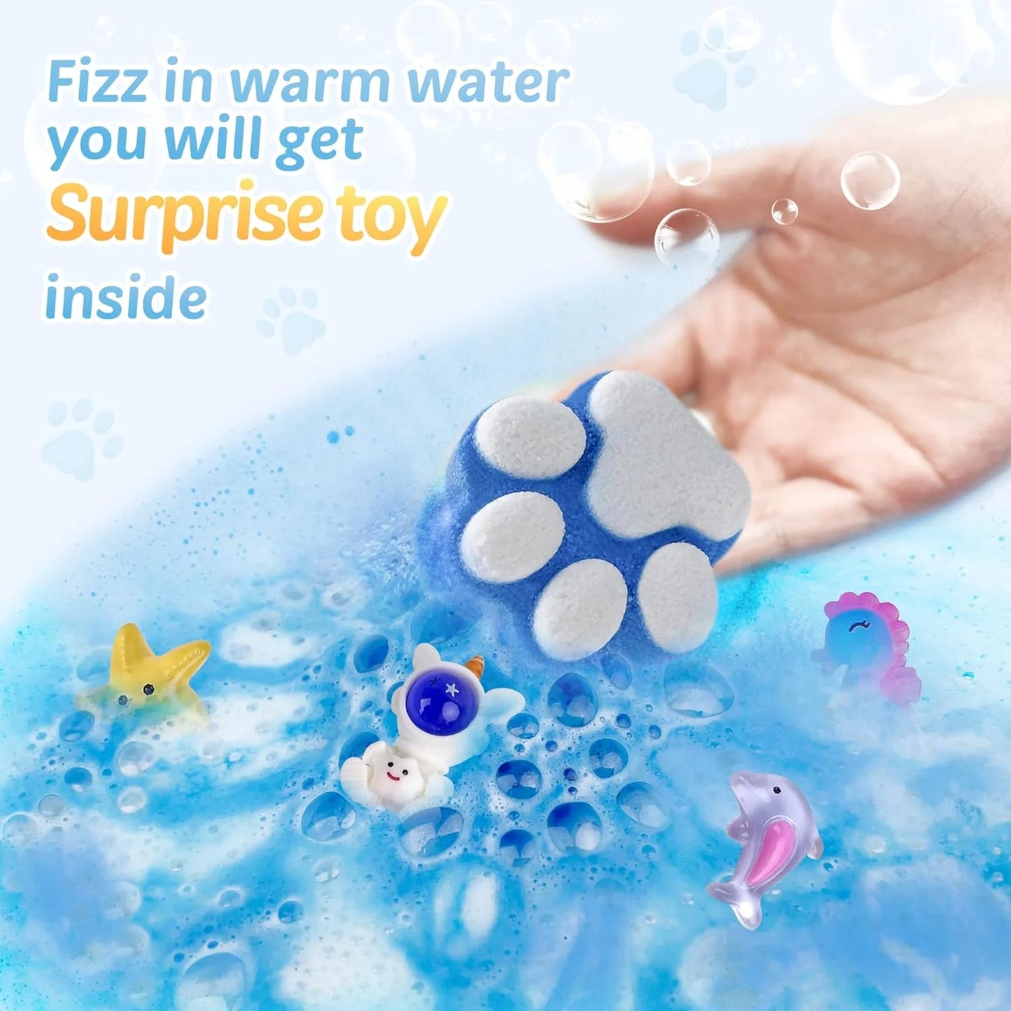 Bath Bombs for Kids,32Pcs Paw-Shape Bath Bombs with Surprise Toy Inside, Bath Bombs with Ocean Animals and Space Planet Toys, Natural Bath Bomb Gift Set at Christmas, Birthday