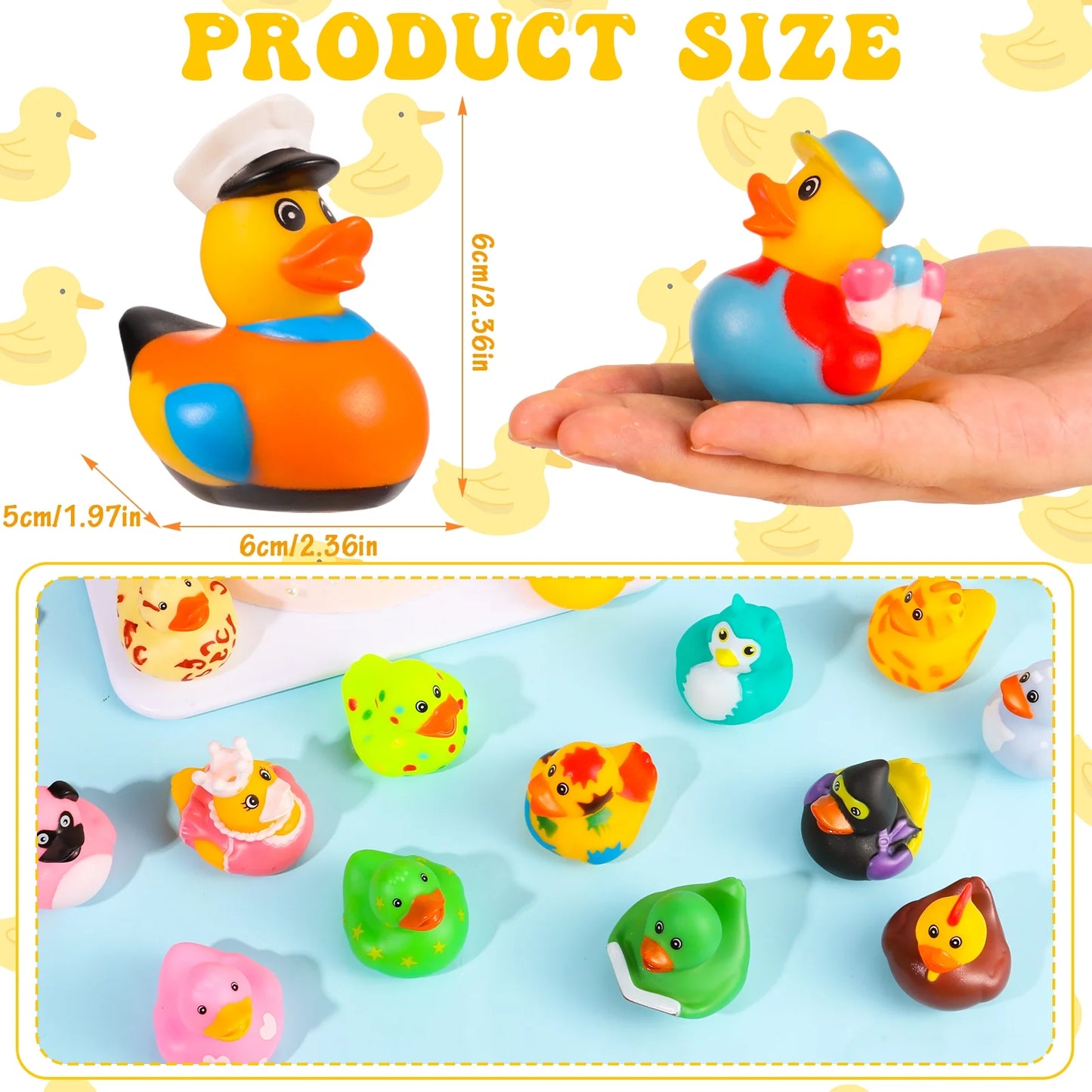 50 Pack Assortment Rubber Ducks in Bulk, 2 Inch Bulk Floater Duck for Kids, Baby Pool Jeep Ducks for Toddler Party Favors, Baby Shower Mini Rubber Ducks, Party Favors, Birthdays, Bath