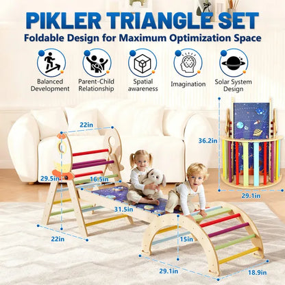 7-In-1 Foldable Baby Climbing Wooden Toys Triangle Set With Arch Triangle Pinball Game And Seesaw Wooden Montessori Climbing Set