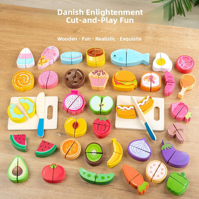 Wooden Pretend Food Cutting Toys – Fruit, Vegetable & Dessert Sets