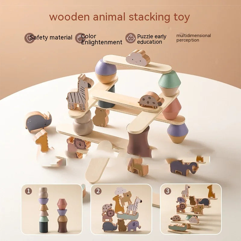Stack & Soar: Montessori Wooden Animal Stacking Balance Toy! 🦒🐘