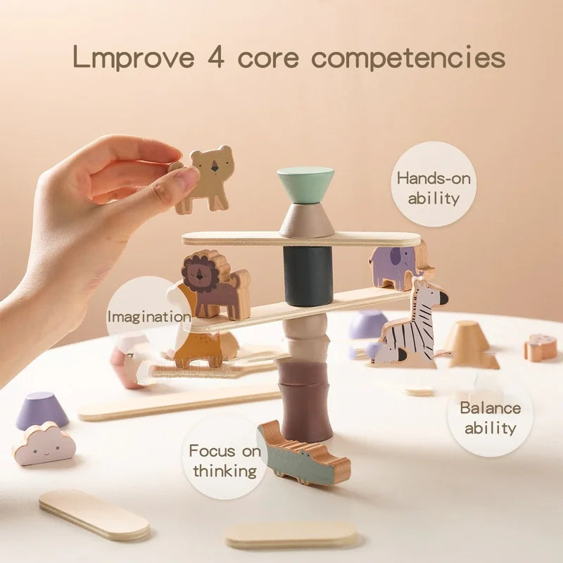 Stack & Soar: Montessori Wooden Animal Stacking Balance Toy! 🦒🐘