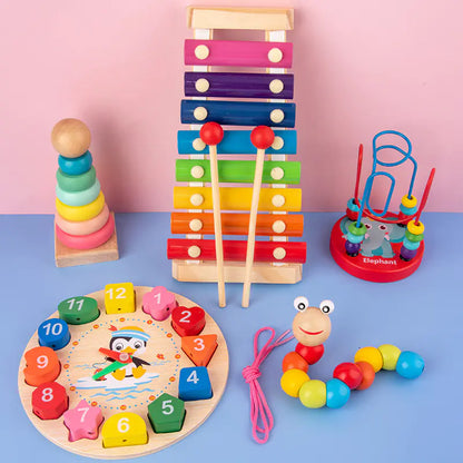 Melody & Time: Wooden Xylophone Clock Toy Set for Early Education! 🎶⏰