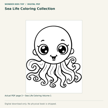 Sea Life Coloring Collection: actual page 3 from Sea Life Coloring Volume 1. Digital only; no physical book.