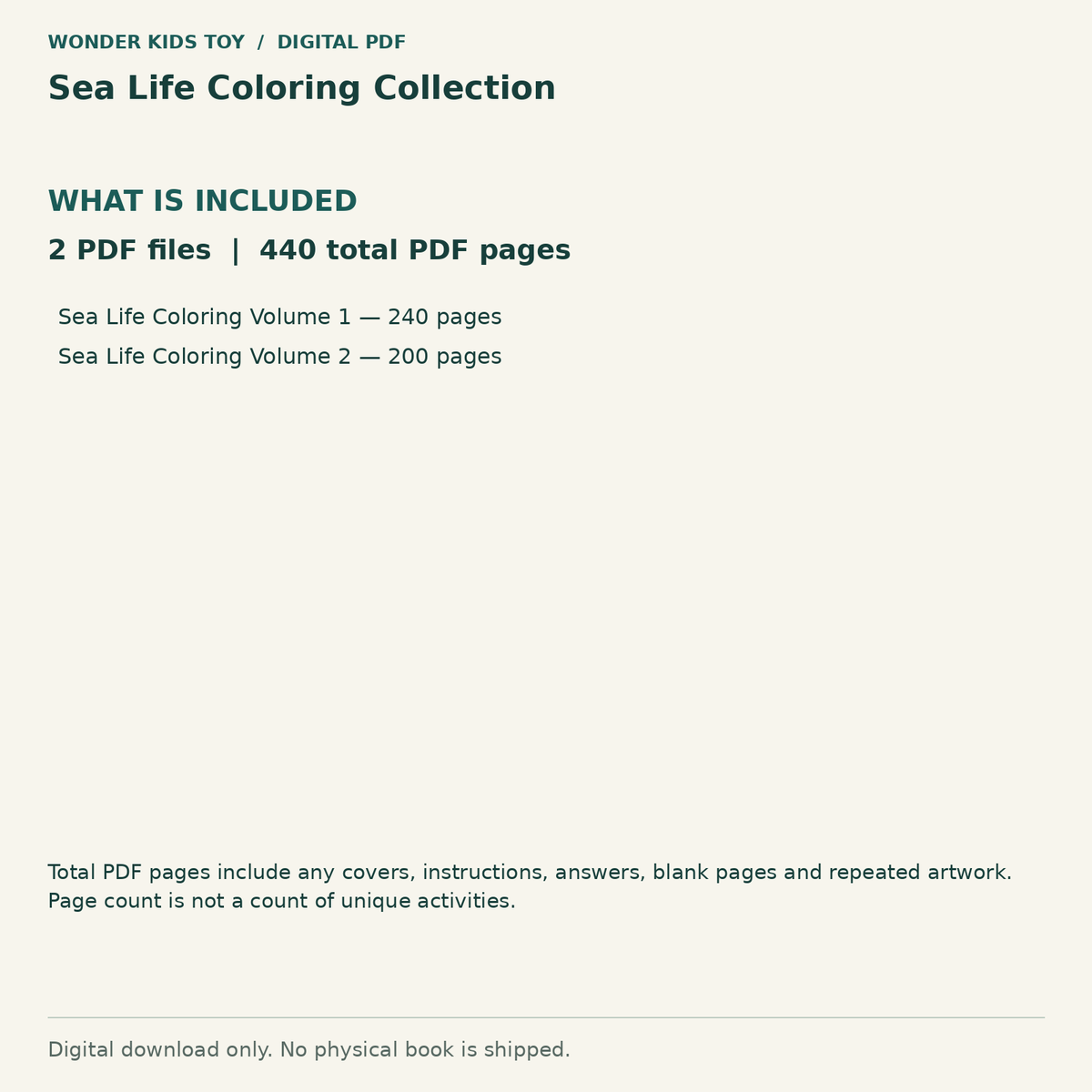Sea Life Coloring Collection: Contents: 2 PDF files, 440 total PDF pages. Digital only; no physical book.