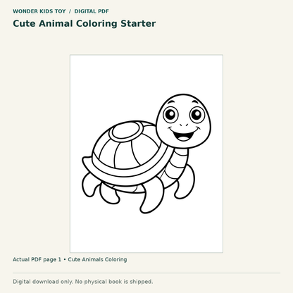 Cute Animal Coloring Starter: actual page 1 from Cute Animals Coloring. Digital only; no physical book.