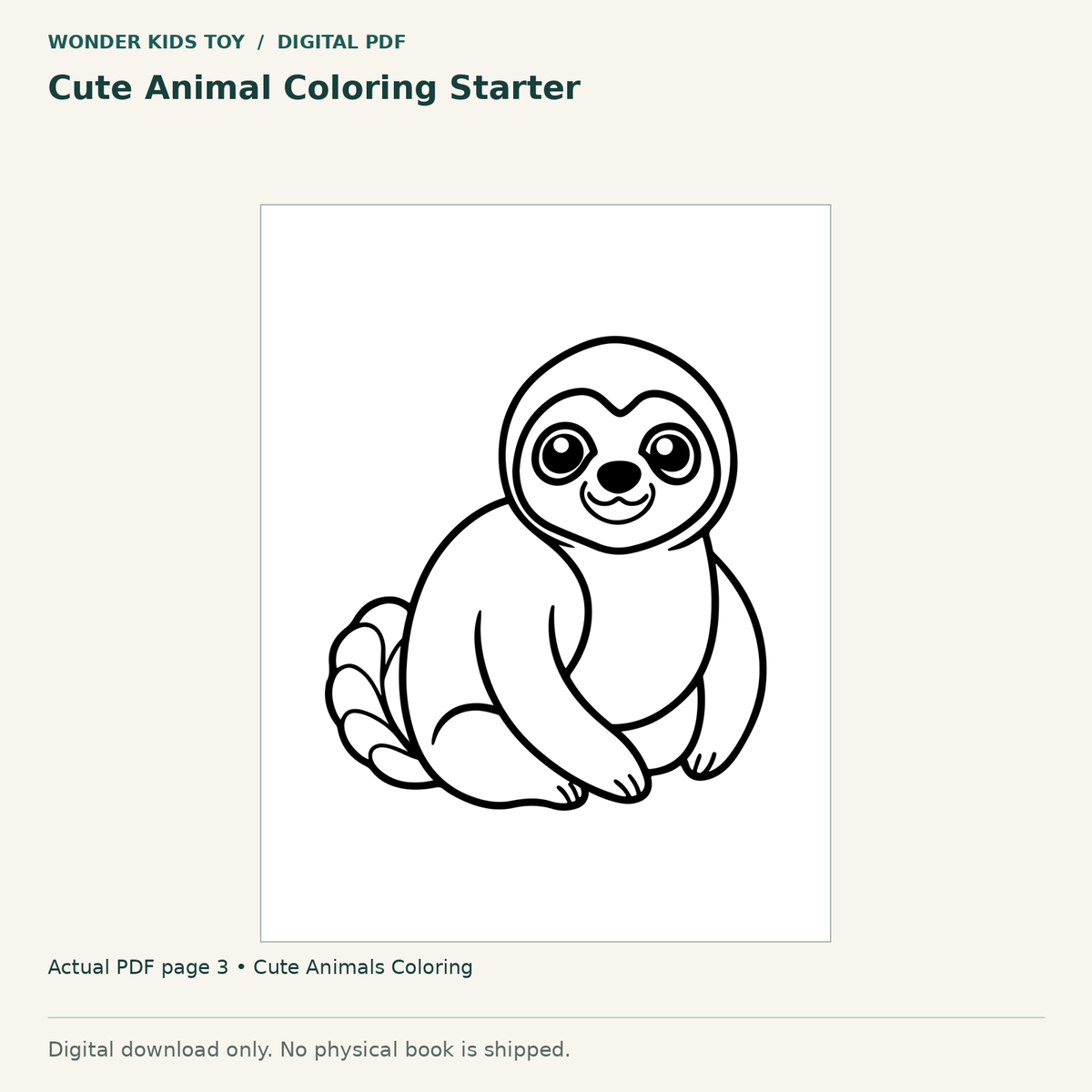 Cute Animal Coloring Starter: actual page 3 from Cute Animals Coloring. Digital only; no physical book.