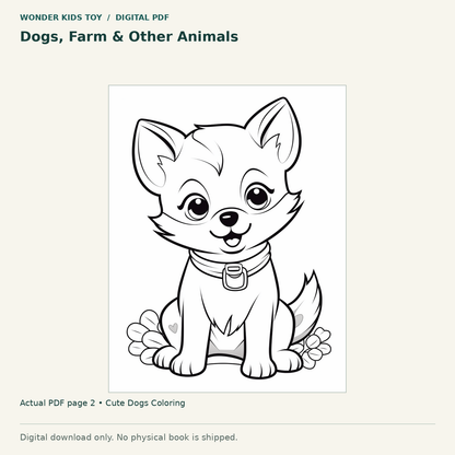 Dogs, Farm & Other Animals: actual page 2 from Cute Dogs Coloring. Digital only; no physical book.