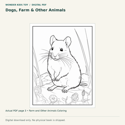 Dogs, Farm & Other Animals: actual page 3 from Farm and Other Animals Coloring. Digital only; no physical book.