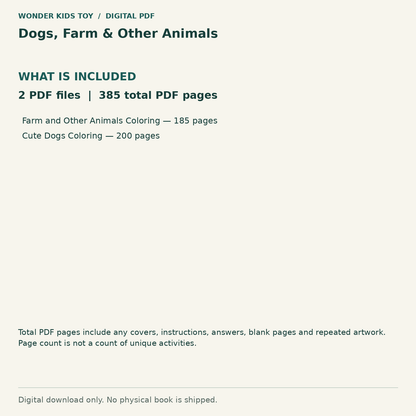 Dogs, Farm & Other Animals: Contents: 2 PDF files, 385 total PDF pages. Digital only; no physical book.