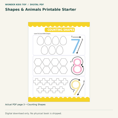 Shapes & Animals Printable Starter: actual page 3 from Counting Shapes. Digital only; no physical book.