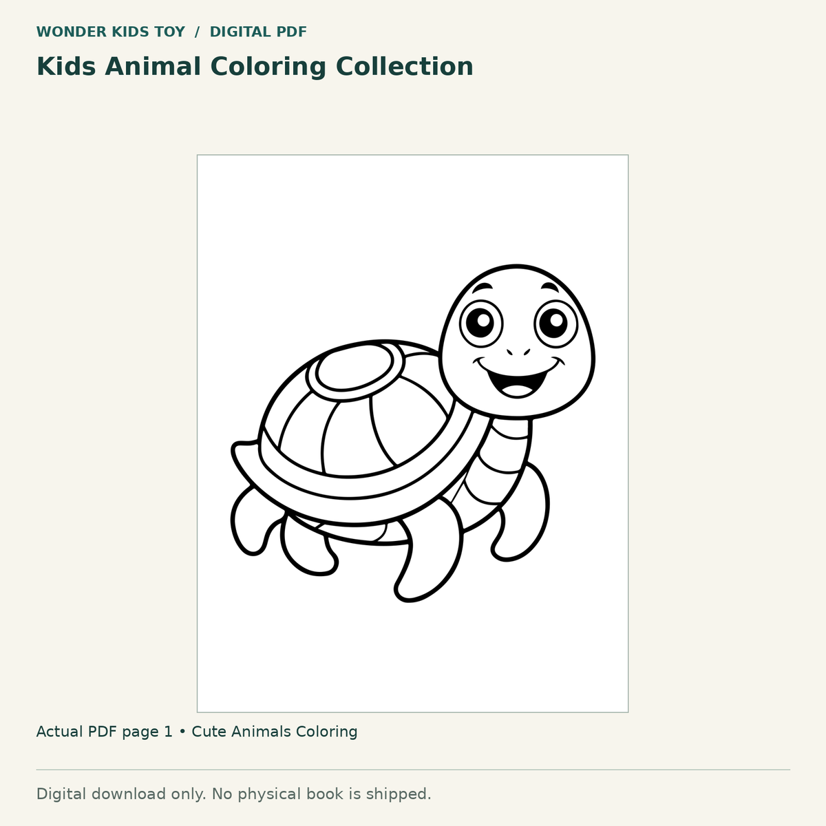 Kids Animal Coloring Collection: actual page 1 from Cute Animals Coloring. Digital only; no physical book.