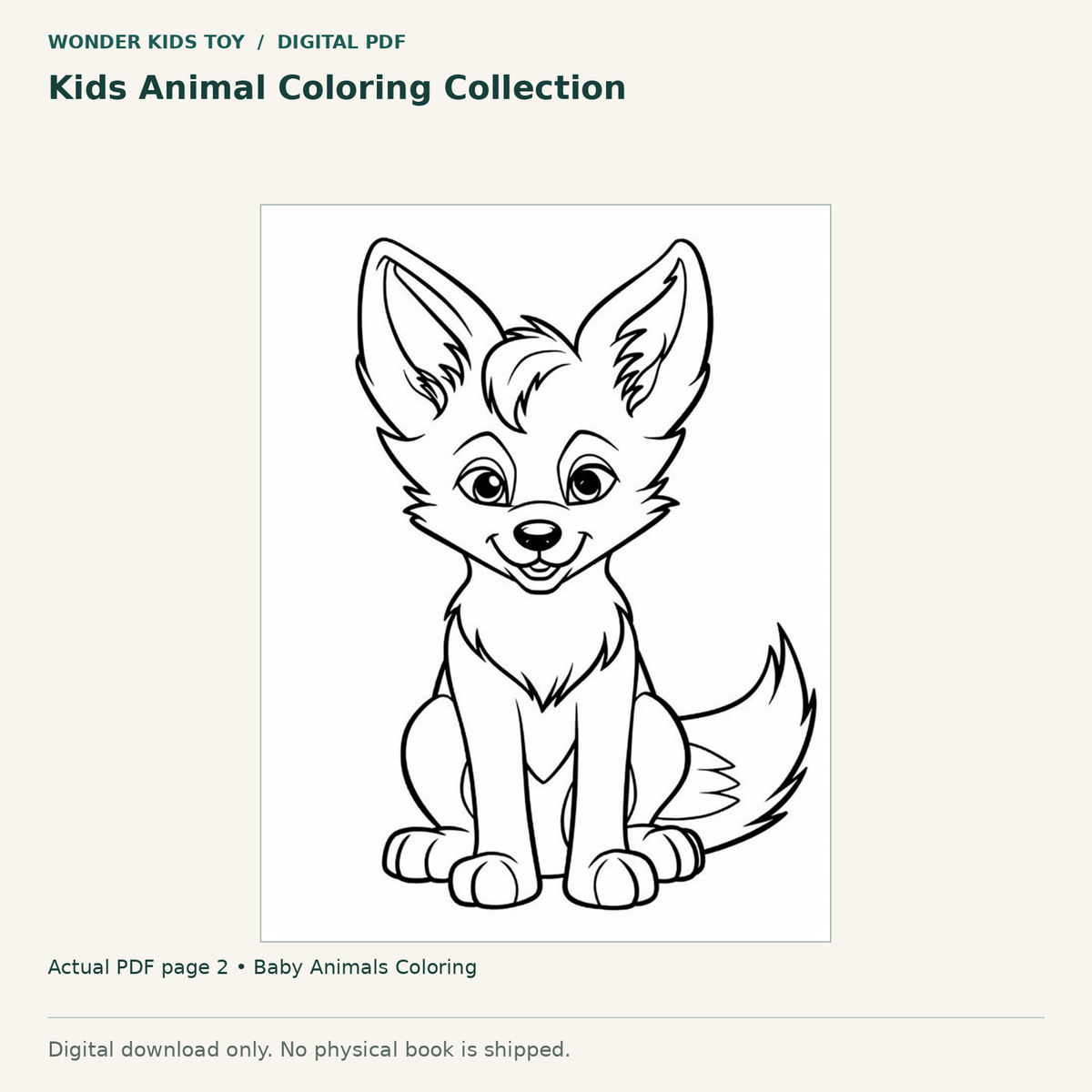 Kids Animal Coloring Collection: actual page 2 from Baby Animals Coloring. Digital only; no physical book.