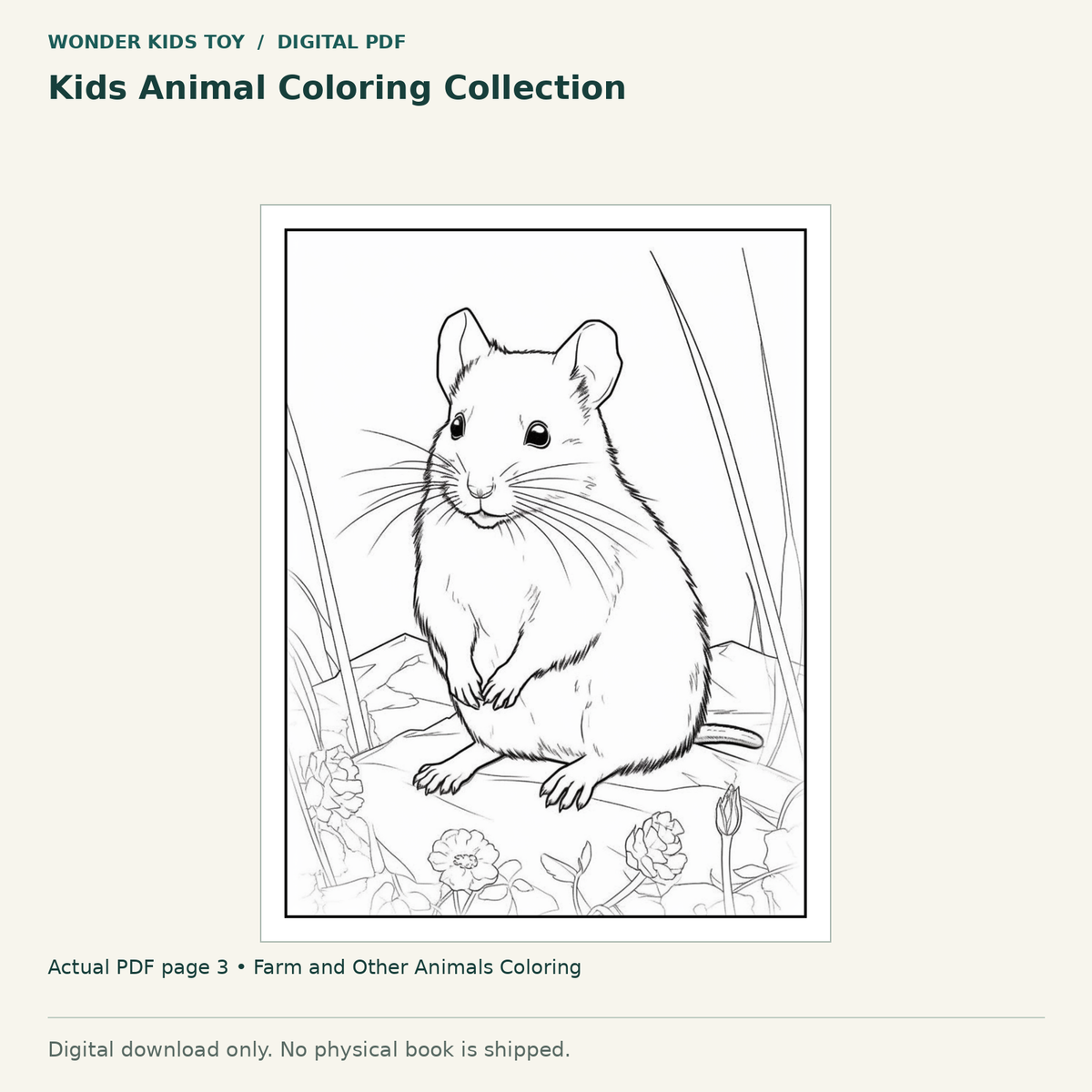 Kids Animal Coloring Collection: actual page 3 from Farm and Other Animals Coloring. Digital only; no physical book.
