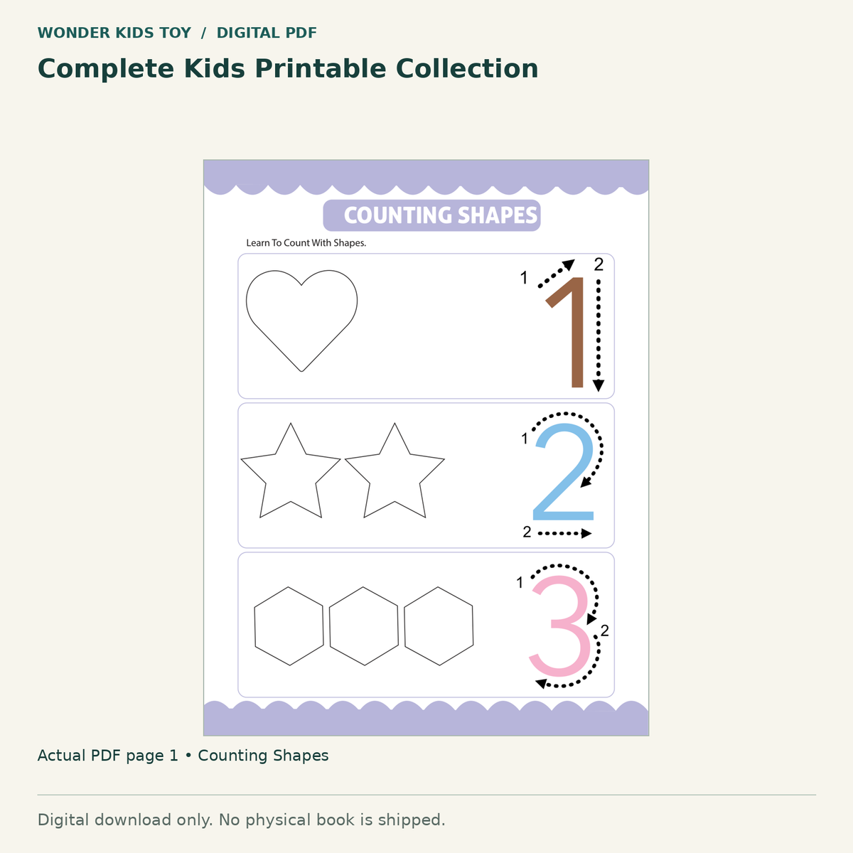 Complete Kids Printable Collection: actual page 1 from Counting Shapes. Digital only; no physical book.
