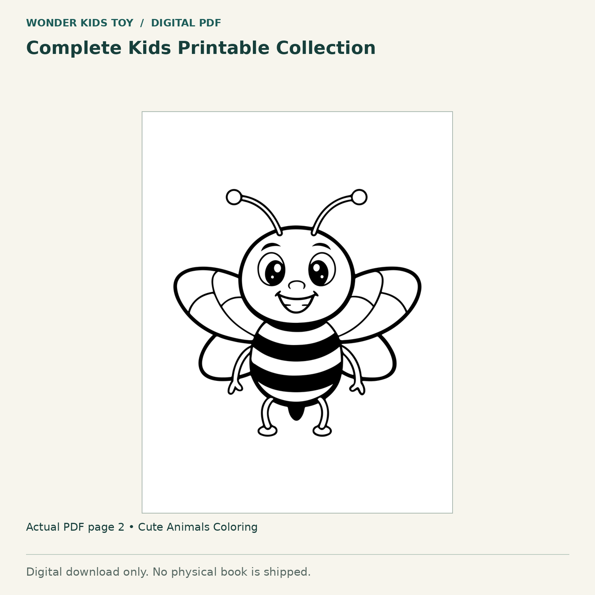 Complete Kids Printable Collection: actual page 2 from Cute Animals Coloring. Digital only; no physical book.