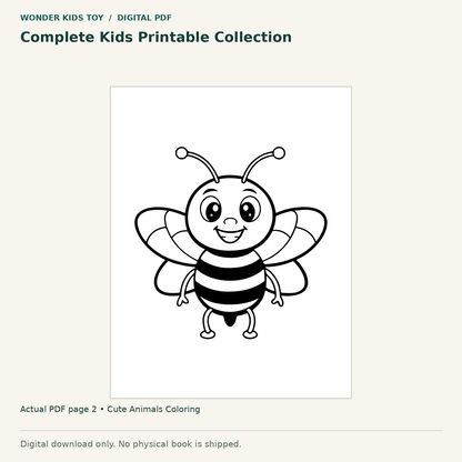 Complete Kids Printable Collection: actual page 2 from Cute Animals Coloring. Digital only; no physical book.