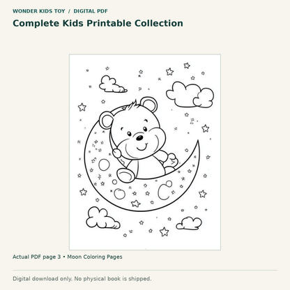 Complete Kids Printable Collection: actual page 3 from Moon Coloring Pages. Digital only; no physical book.