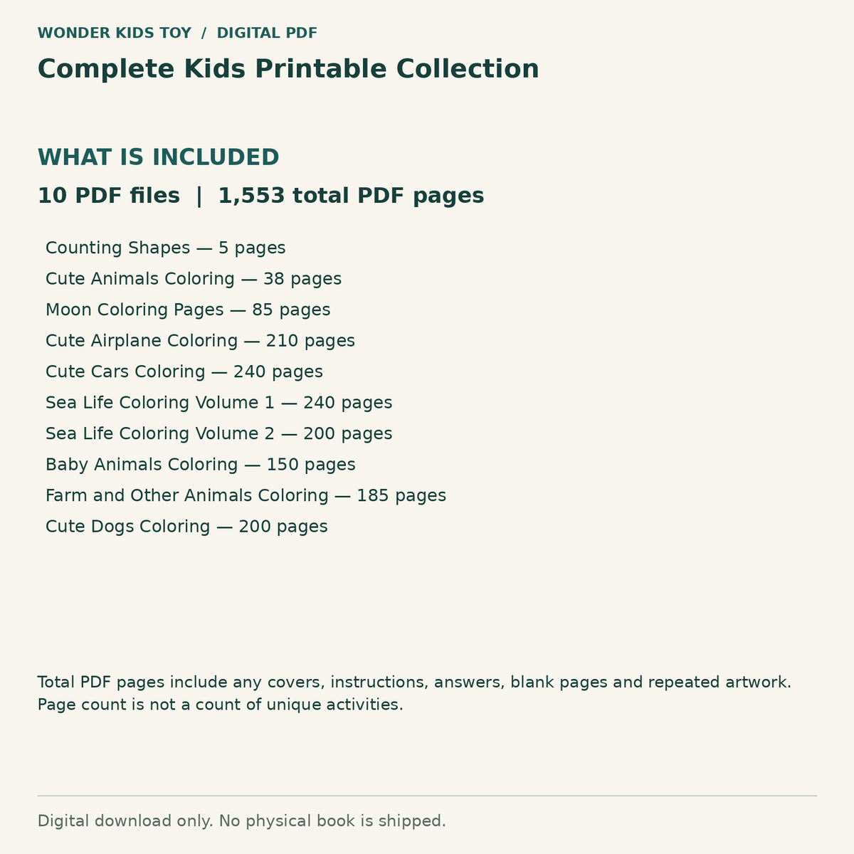 Complete Kids Printable Collection: Contents: 10 PDF files, 1553 total PDF pages. Digital only; no physical book.