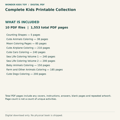 Complete Kids Printable Collection: Contents: 10 PDF files, 1553 total PDF pages. Digital only; no physical book.
