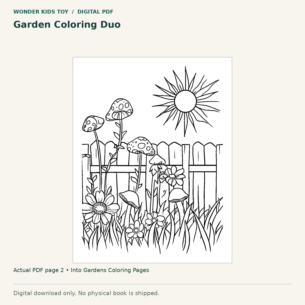 Garden Coloring Duo: actual page 2 from Into Gardens Coloring Pages. Digital only; no physical book.