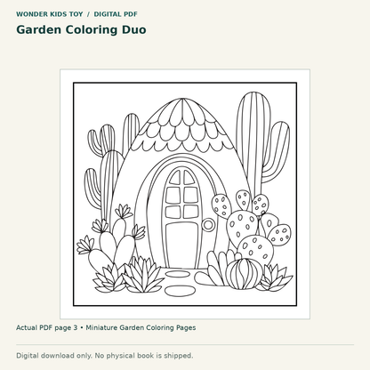 Garden Coloring Duo: actual page 3 from Miniature Garden Coloring Pages. Digital only; no physical book.