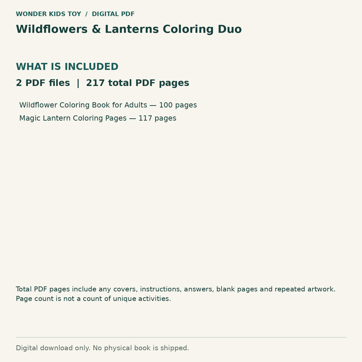 Wildflowers & Lanterns Coloring Duo: Contents: 2 PDF files, 217 total PDF pages. Digital only; no physical book.