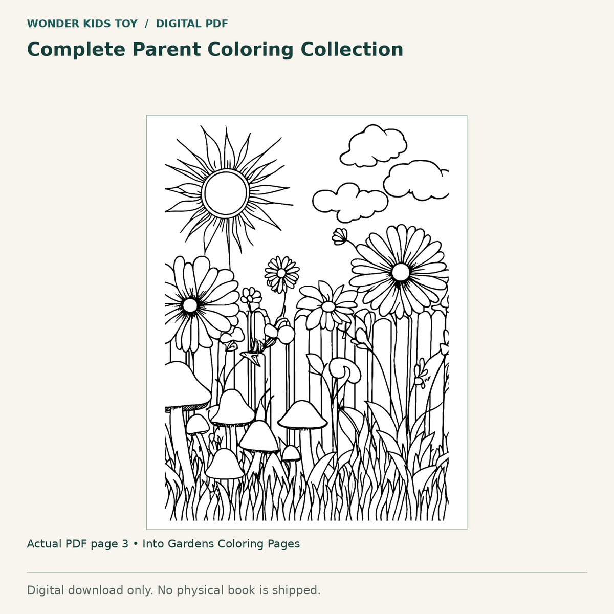 Complete Parent Coloring Collection: actual page 3 from Into Gardens Coloring Pages. Digital only; no physical book.
