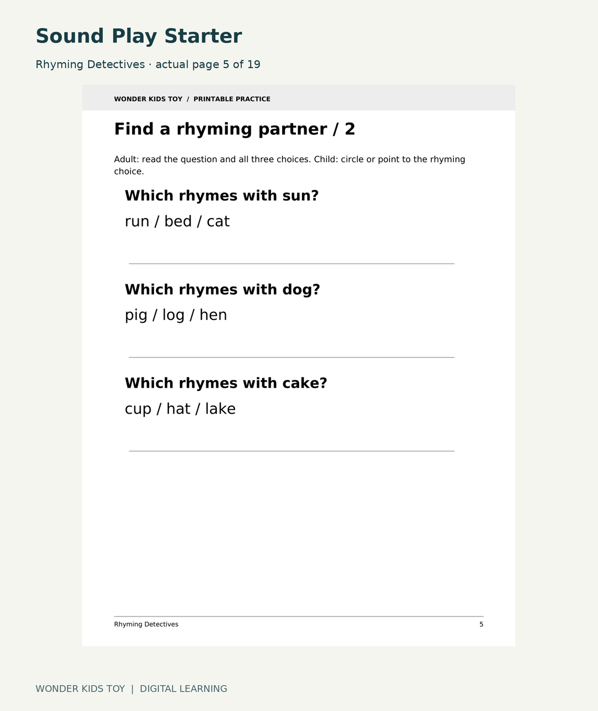 Sound Play Starter: Rhyming Detectives actual included page 5
