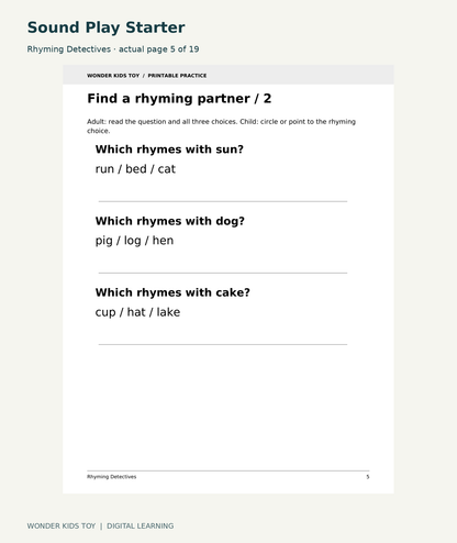 Sound Play Starter: Rhyming Detectives actual included page 5