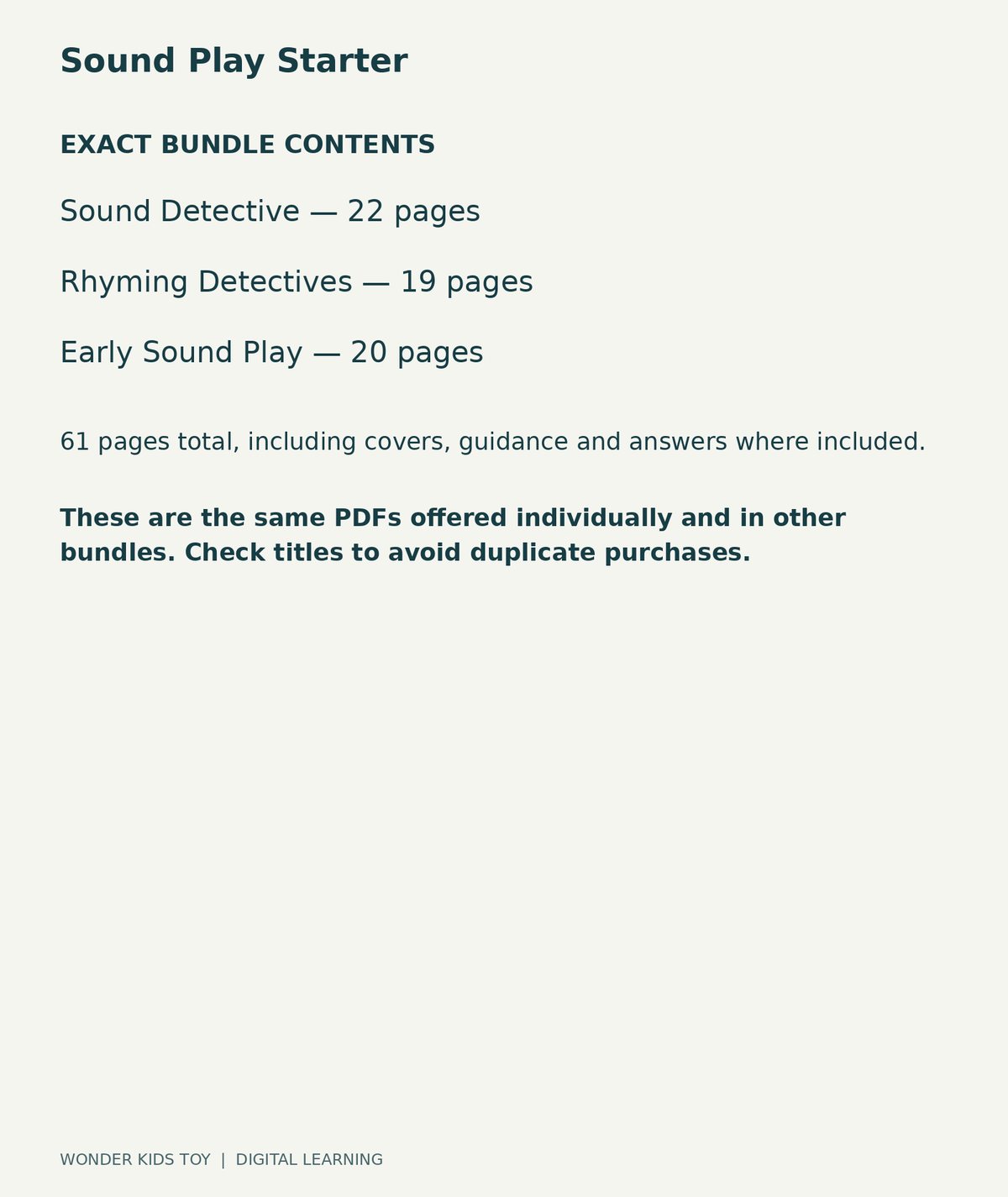 Sound Play Starter: exact contents, 3 PDFs and 61 total pages